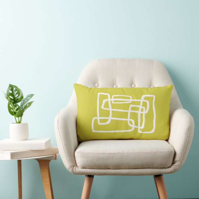Acid Green + White Abstract Interlocking Shapes Lumbar Cushion (Chair)