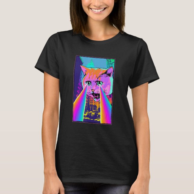 Acid Pixie Laser Cat in the City Psychedelic Tripp T-Shirt (Front)