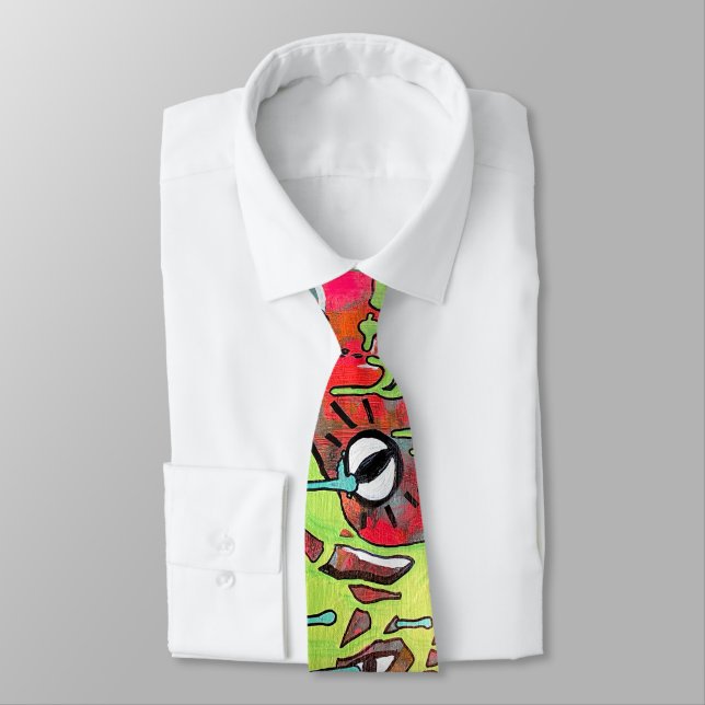 Acid Trip Eerie Eyeball Monster Drip Paint Neon Tie (Tied)