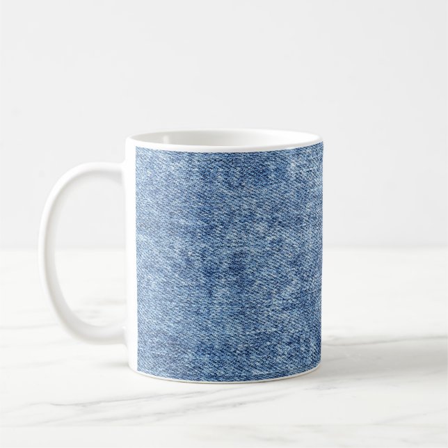Acid wash blue denim, close-up texture. coffee mug (Left)