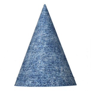 Acid wash blue denim, close-up texture. party hat