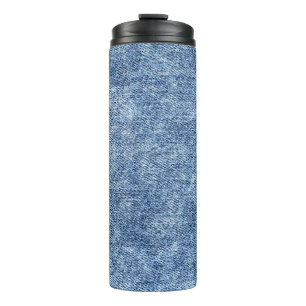 Acid wash blue denim, close-up texture. thermal tumbler