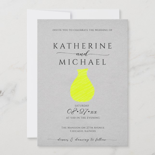 Acid yellow and grey aesthetic | Wedding Invitation (Front)