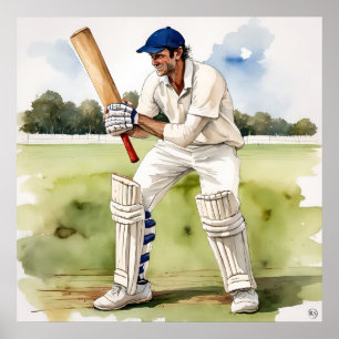 Acknowledging A Tonne - Archival Cricket Print