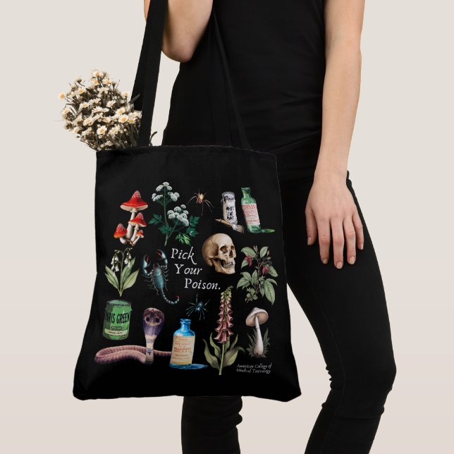 ACMT Vintage Pick Your Poison Black Tote Bag (Close Up)