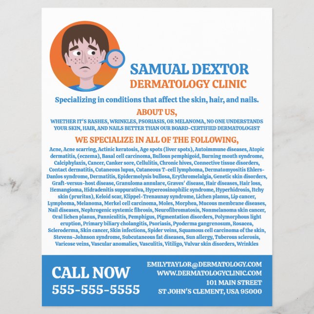 Acne Design, Dermatologist, Dermatology Clinic Flyer (Front)