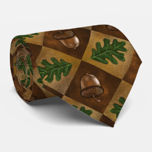 Acorn and Oak Leaf Chequerboard Pattern Tie