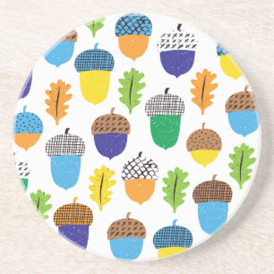 Acorn Autumn: Vintage Leafy Pattern. Coaster