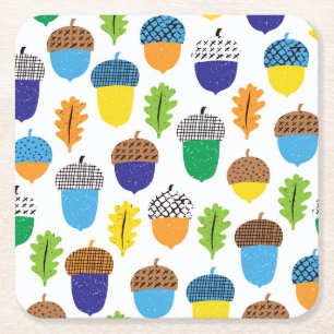 Acorn Autumn: Vintage Leafy Pattern. Square Paper Coaster
