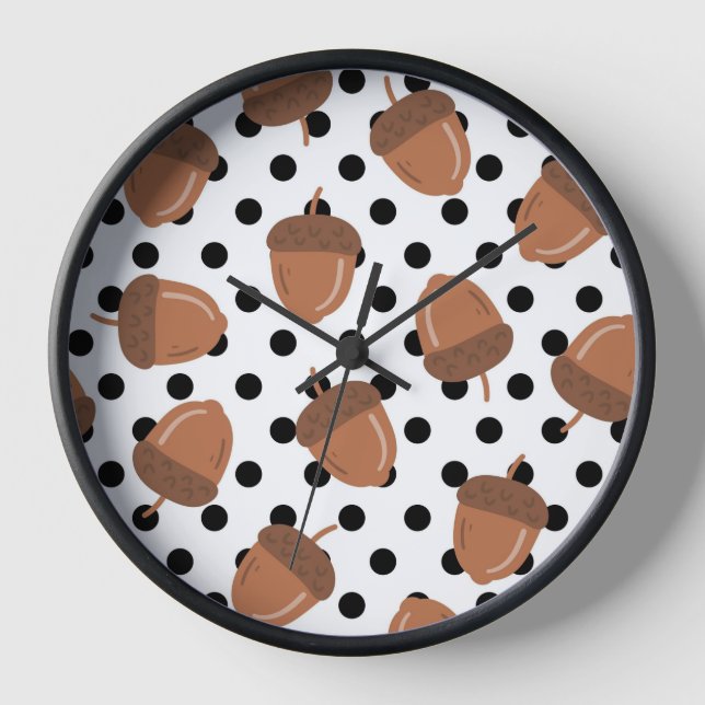Acorn Black Dots Autumn Y2K Pattern  Clock (Front)