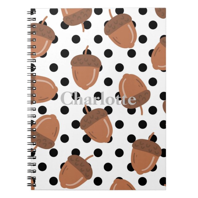 Acorn Black Dots Autumn Y2K Pattern  Notebook (Front)
