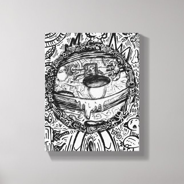 Acorn Black White Illustrated Linework Canvas Print (Front)