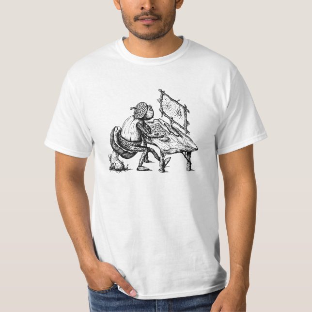 Acorn elf playing on computer T-Shirt (Front)