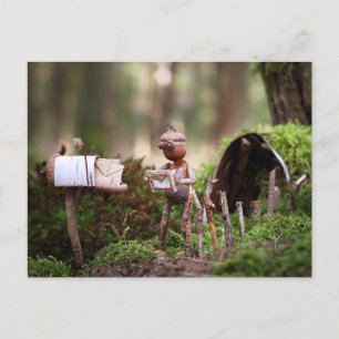 Acorn elf reading postcard - postcrossing postcard