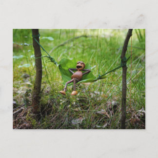 Acorn Elf Relaxing in Leaf Hammock Postcard