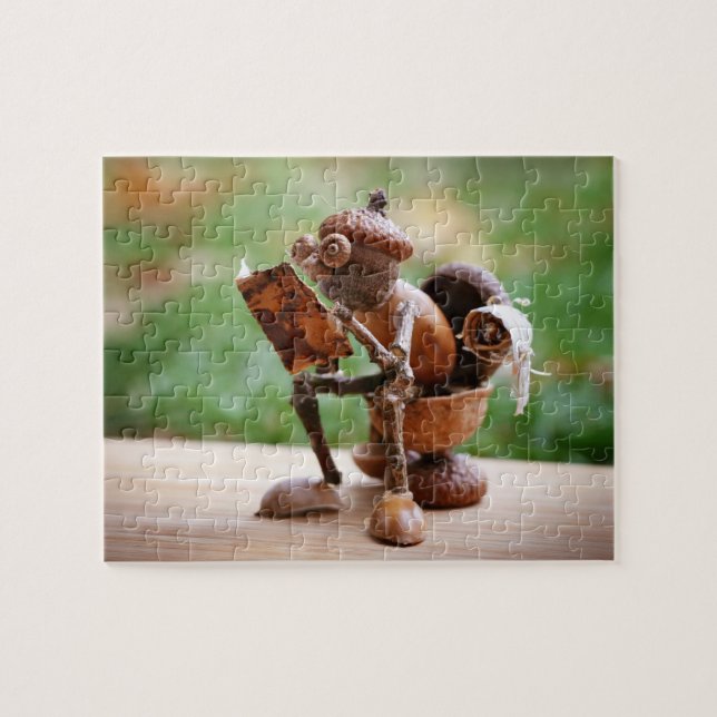 Acorn elf resting and reading on the toilet jigsaw puzzle (Horizontal)