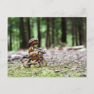 Acorn elf riding the bike to the office postcard