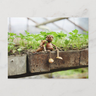 Acorn elf spring gardener postcard