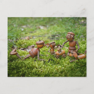 Acorn elves family in the moss - family  postcard
