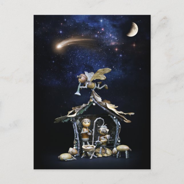 Acorn elves nativity scene - Christmas card  (Front)