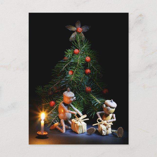 Acorn elves with Christmas tree - Christmas card  (Front)