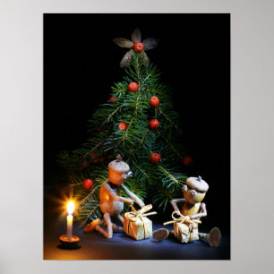 Acorn elves with Christmas tree - Christmas poster