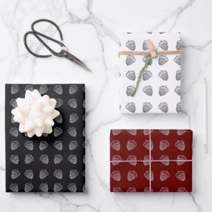 Acorn Line Art Pattern Wrapping Paper Sheet