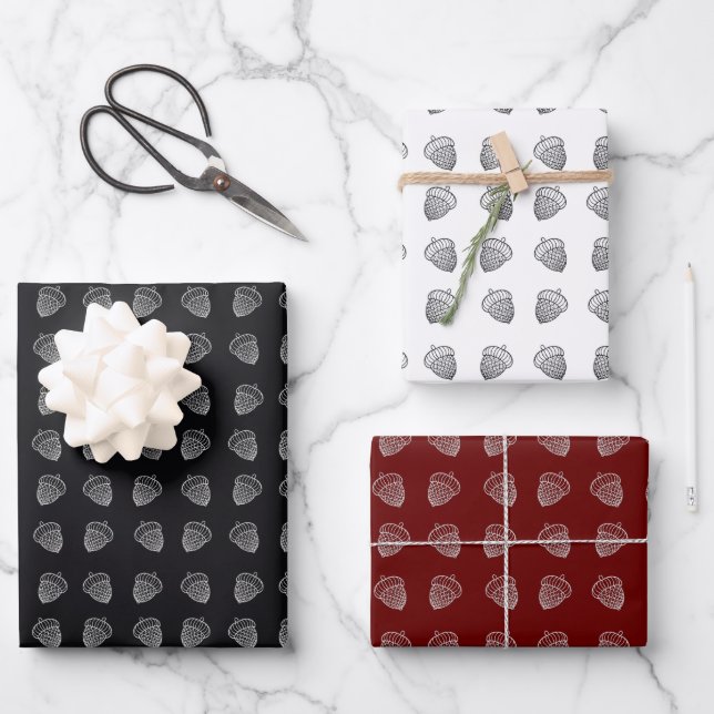 Acorn Line Art Pattern Wrapping Paper Sheet (Front)