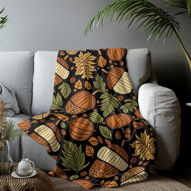 Acorn Pattern Harvest Day Autumn Fleece Blanket (Creator Uploaded)