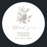 Acorn & Pinecone Branch Fall Wedding Thank You Classic Round Sticker<br><div class="desc">Simple Acorn & Pinecone Branch Fall Wedding Thank You Favour Sticker for your fall wedding. Personalise with your names and wedding date.</div>