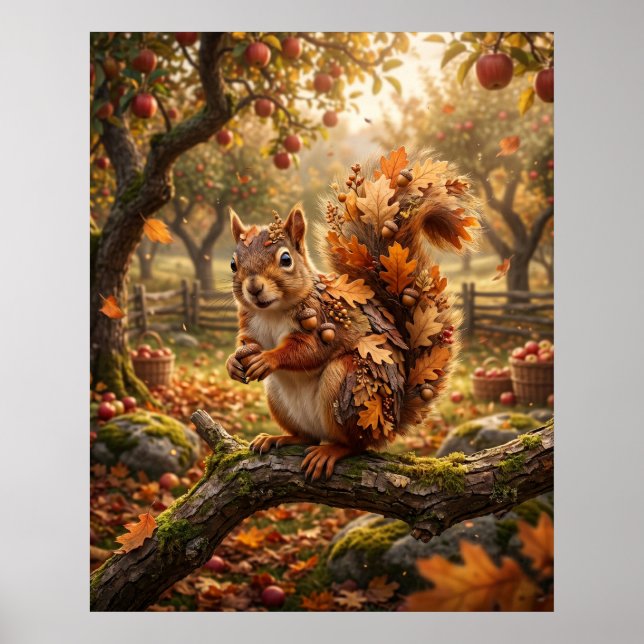 Acorn Squirrel Autumn Grove Poster (Front)