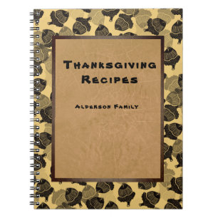 Acorn Woodcuts on Rustic Thanksgiving Recipes Notebook
