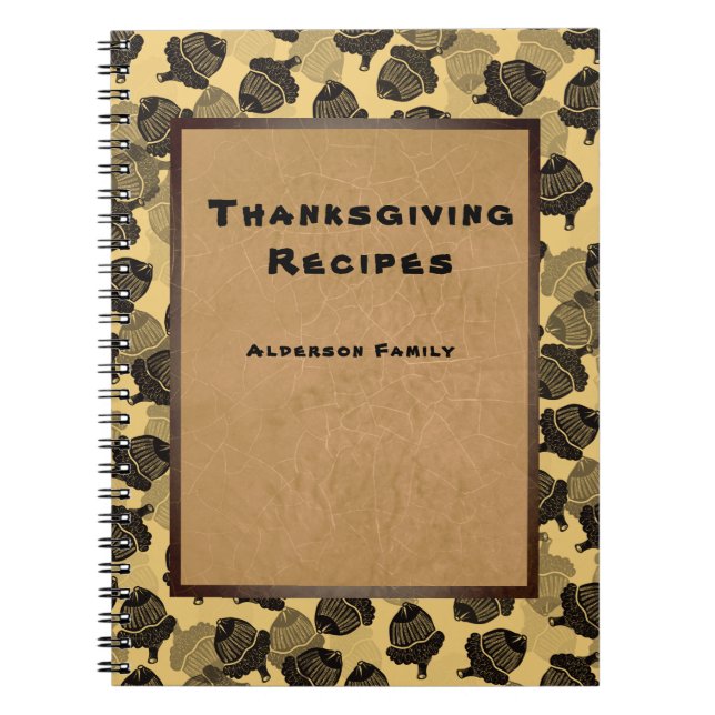 Acorn Woodcuts on Rustic Thanksgiving Recipes Notebook (Front)