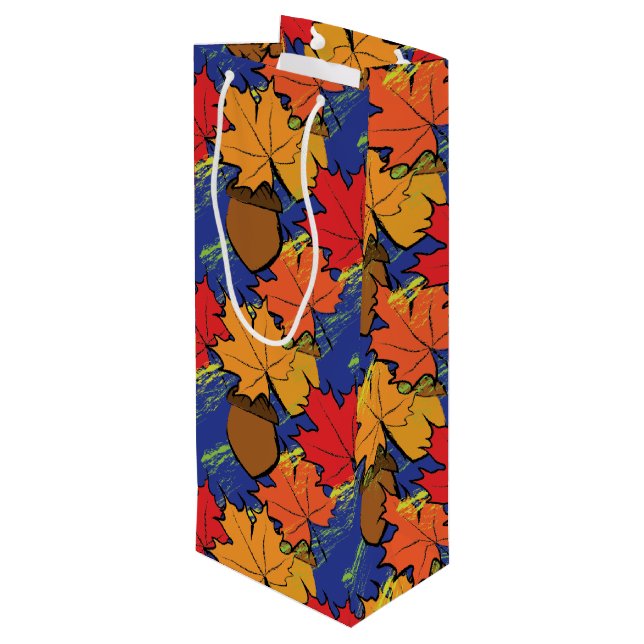 Acorns and leaves I Wine Gift Bag (Back Angled)