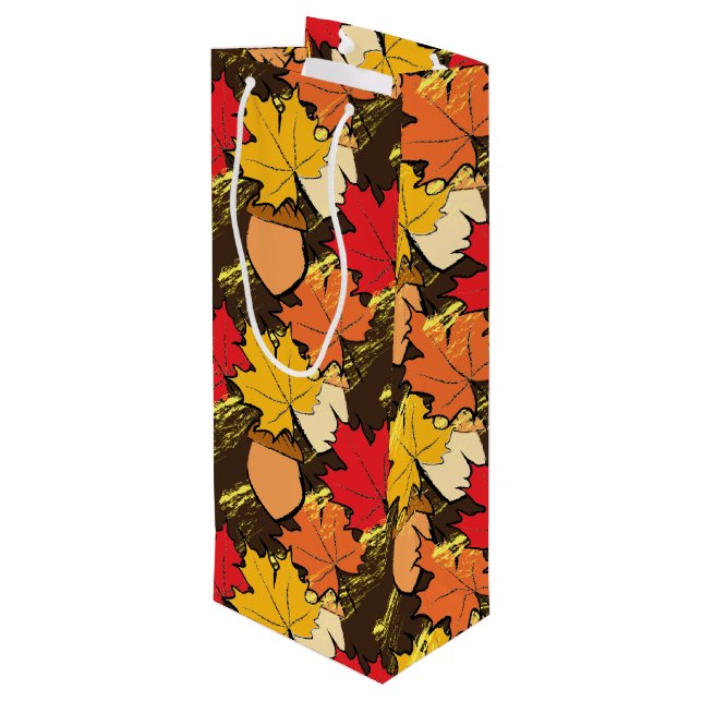 Acorns and leaves IV Wine Gift Bag (Back Angled)