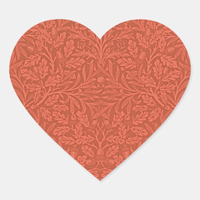 Acorns and Oak Leaves by William Morris Heart Sticker (Front)