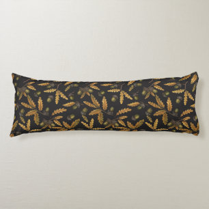 Acorns and oak leaves on black body cushion