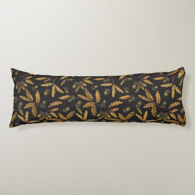 Acorns and oak leaves on black body cushion (Front)
