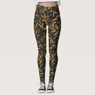 Acorns and oak leaves on black leggings