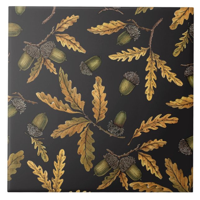 Acorns and oak leaves on black tile (Front)