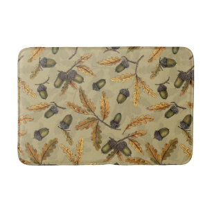 Acorns and oak leaves on ecru bath mat