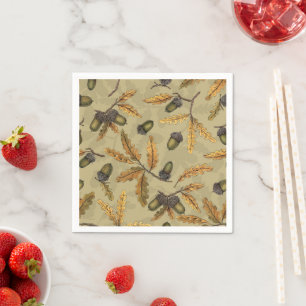 Acorns and oak leaves on ecru napkin