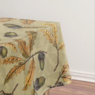 Acorns and oak leaves on ecru tablecloth