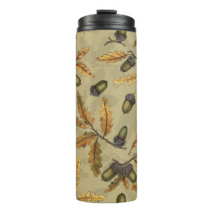 Acorns and oak leaves on ecru thermal tumbler