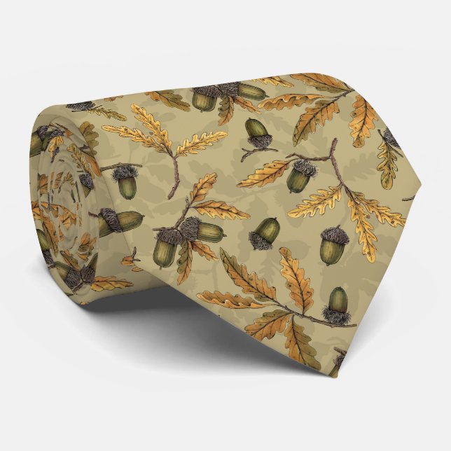Acorns and oak leaves on ecru tie (Rolled)