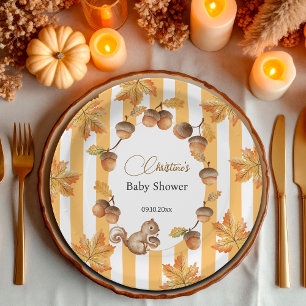 Acorns and Squirrel Fall Plaids Baby Shower Paper Plate