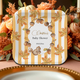 Acorns and Squirrel Fall Plaids Baby Shower  Paper Plate