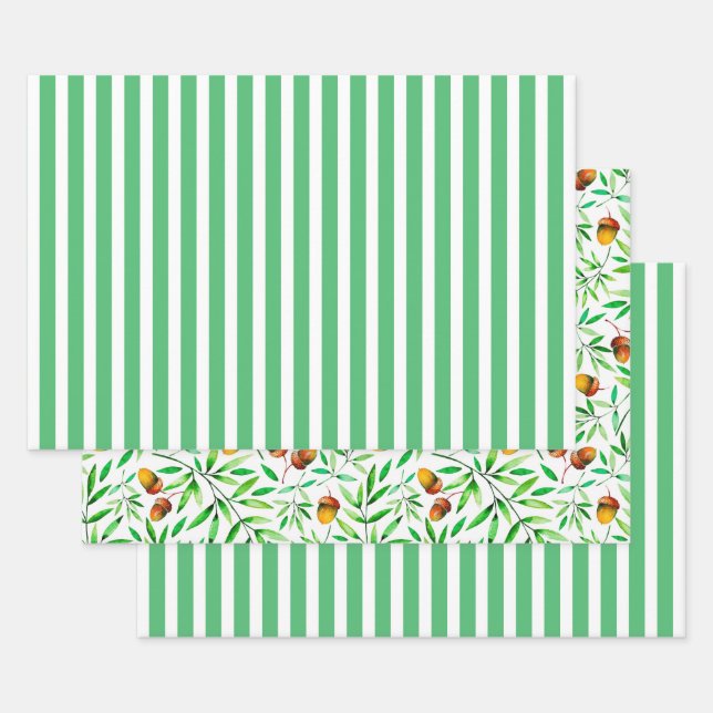 Acorns and Stripes Wrapping Paper Sheet (Set)