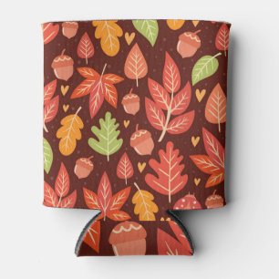 Acorns, autumn leaves, forest wallpaper can cooler