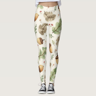 Acorns Mushrooms & Leaves Camouflage Pattern Leggings